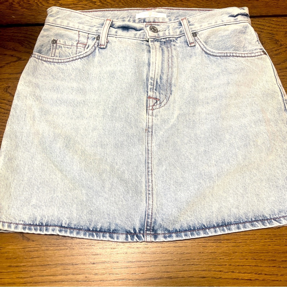 7 For All Mankind Women Light Blue Wash Denim Mini Skirt Sz. 26